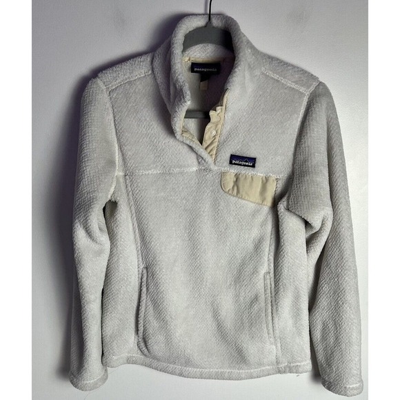 Patagonia Sweater Women Size Small Re-Tool Snap-T Fleece Pullover White Pockets - Picture 1 of 9